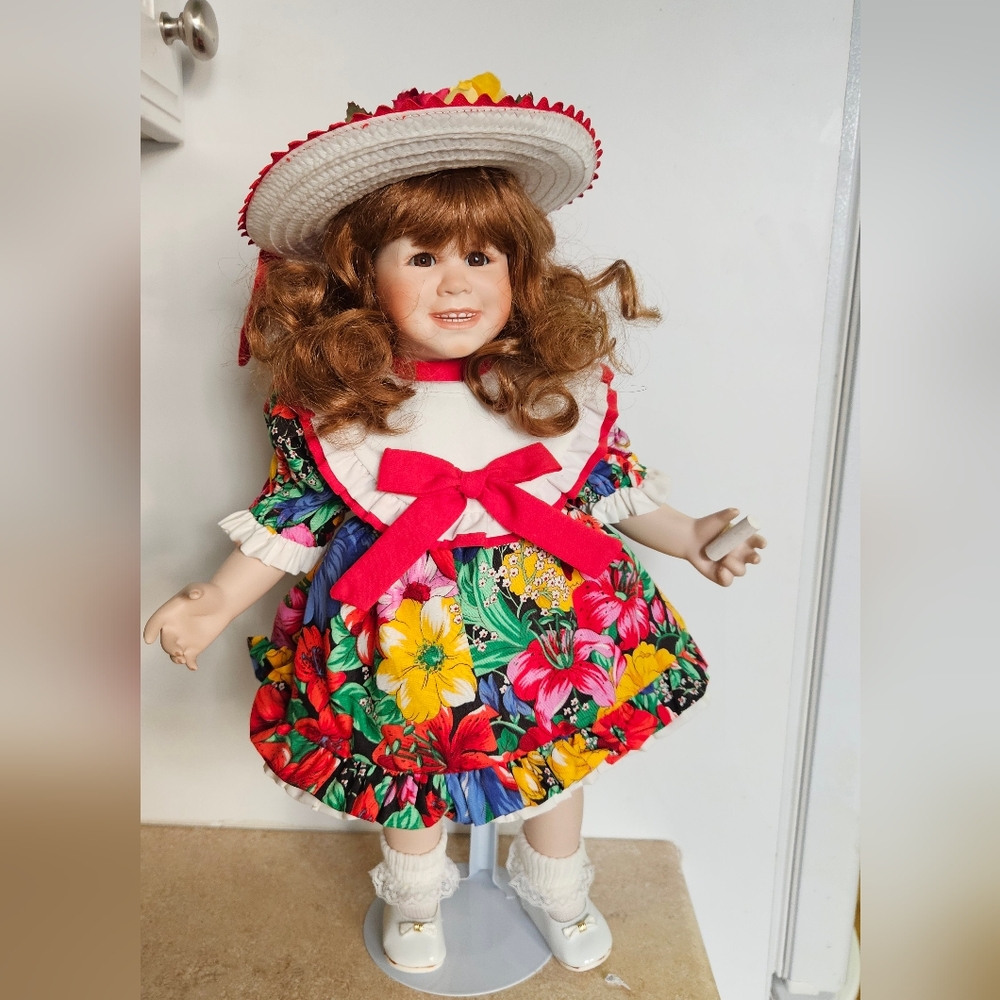 Adorable HSN World Gallery Hop scotch doll  Kimberly signed by Sharon Hofer
